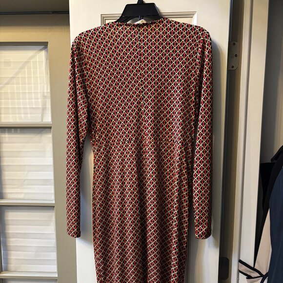 Michael Kors Red/Black/Gold Long Sleeve V-Neck Dress - Size Medium - Picture 2 of 3